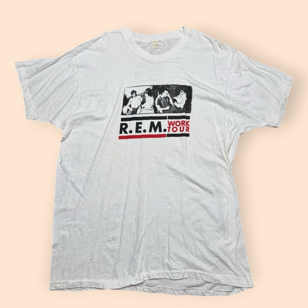 Vintage 1980s REM T Shirt Men’s 2XL White 1987 Work Tour Vtg 80s